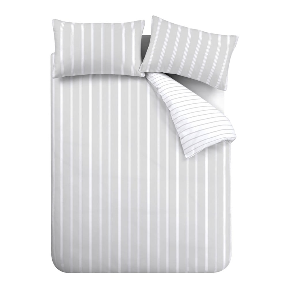 Lenjerie de pat gri din bumbac pentru pat dublu/extinsă 230x220 cm Ashford Stripe – Bianca