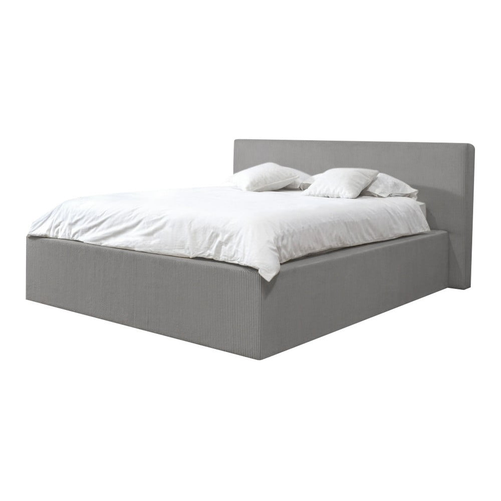 Pat matrimonial gri deschis tapițat cu spațiu de depozitare cu somieră 160x200 cm nihad – bobochic paris