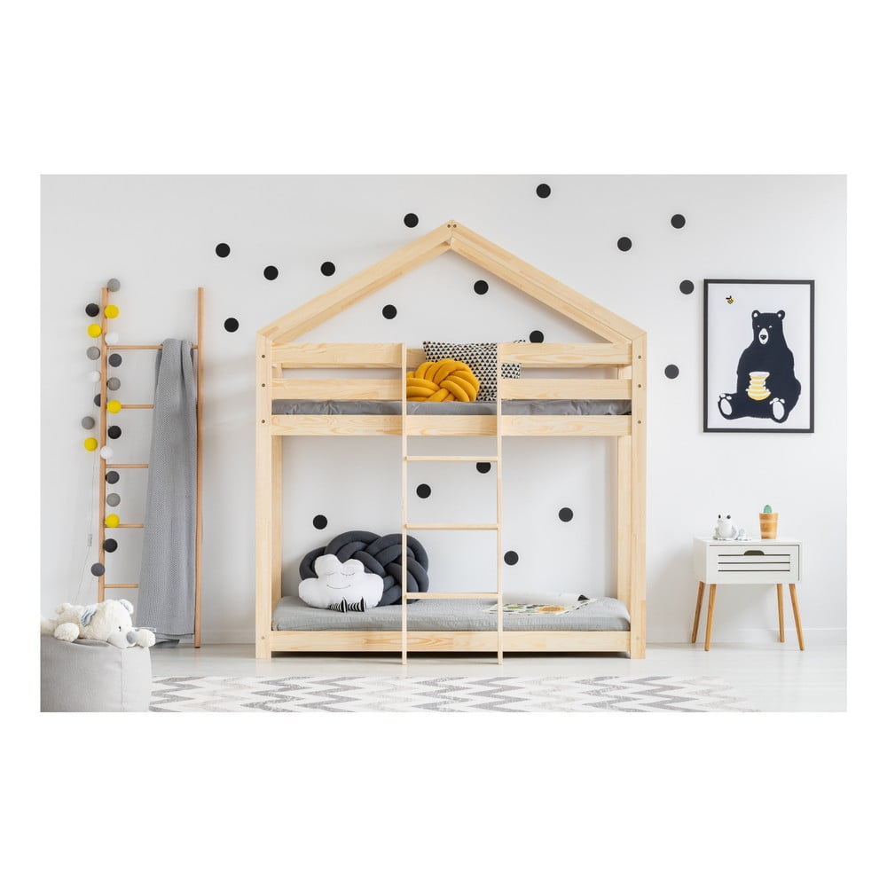 Cadru pat supraetajat din lemn de pin, în formă de căsuță Adeko Mila DMP, 90 x 180 cm Adeko imagine 2022