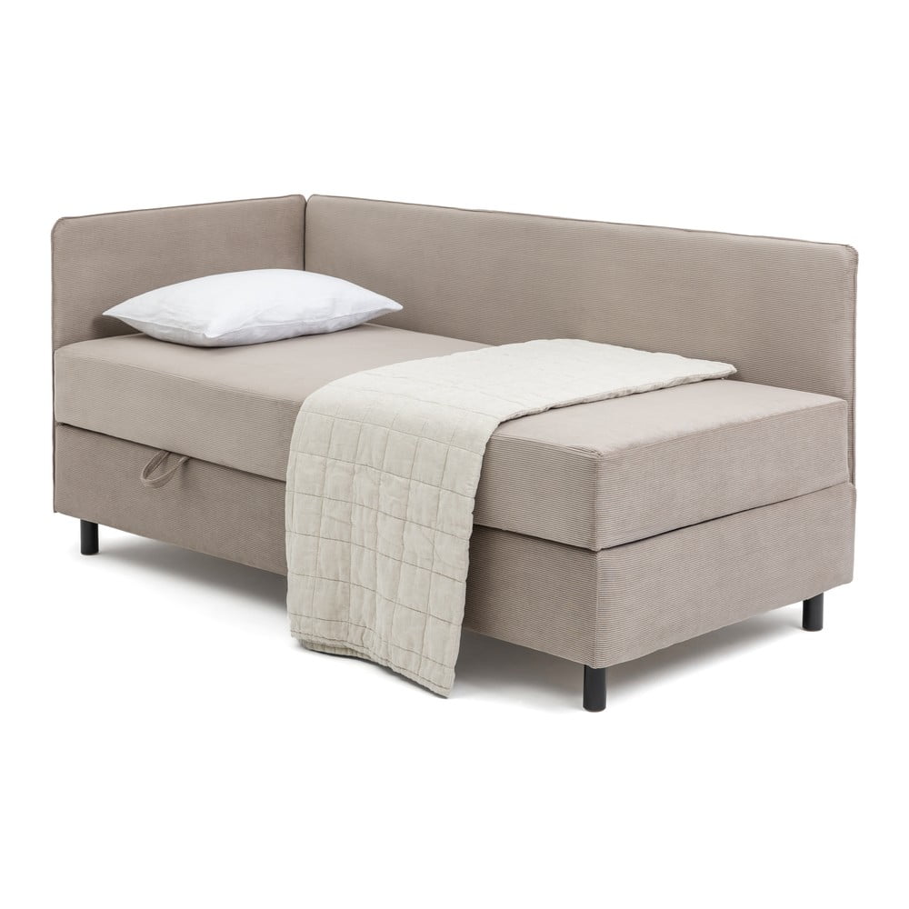 Pat taupe tapițat cu spațiu de depozitare cu saltea 90x200 cm Avela – Bonami Selection