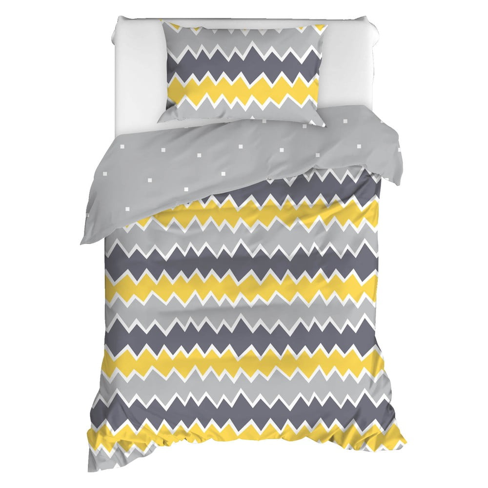 Lenjerie de pat din bumbac ranforce pentru pat de 1 persoană Mijolnir Zigros Yellow, 140 x 200 cm 140