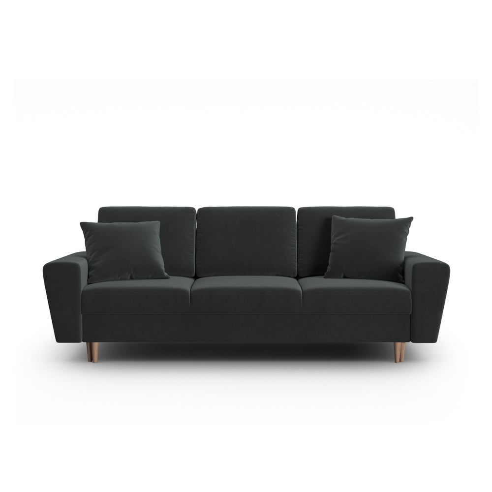 Canapea gri închis extensibilă, cu spațiu de depozitare cu tapițerie din catifea 235 cm Kyoto – Cosmopolitan Design