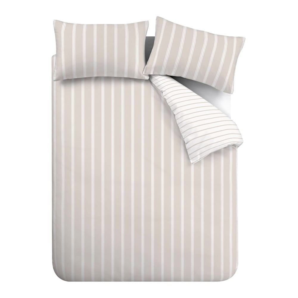 Lenjerie de pat bej din bumbac pentru pat dublu/extinsă 230x220 cm Ashford Stripe – Bianca