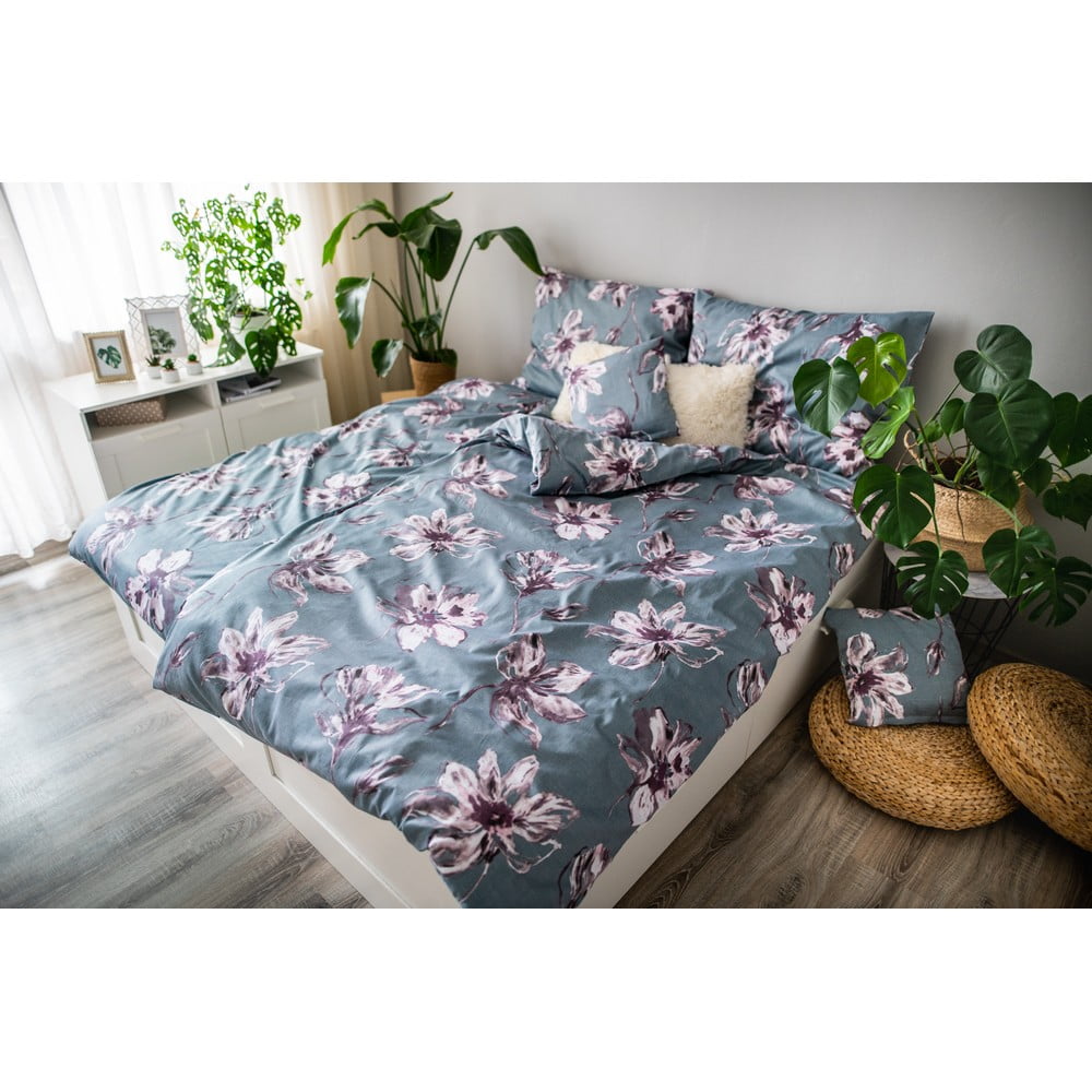 Lenjerie de pat din bumbac satinat Cotton House Jane, 140 x 200 cm, gri – roz 140 imagine noua