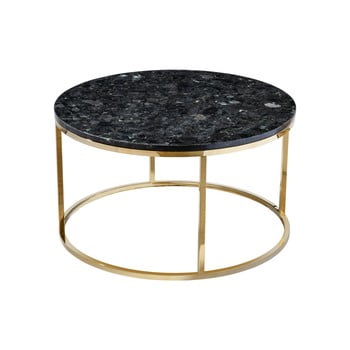 Măsuță de cafea cu blat din granit și structură auriu rge black crystal, ⌀ 85 cm, negru