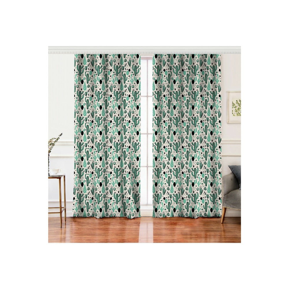 Set 2 draperii din amestec de bumbac Minimalist Home World, 140 x 260 cm, verde – alb bonami.ro