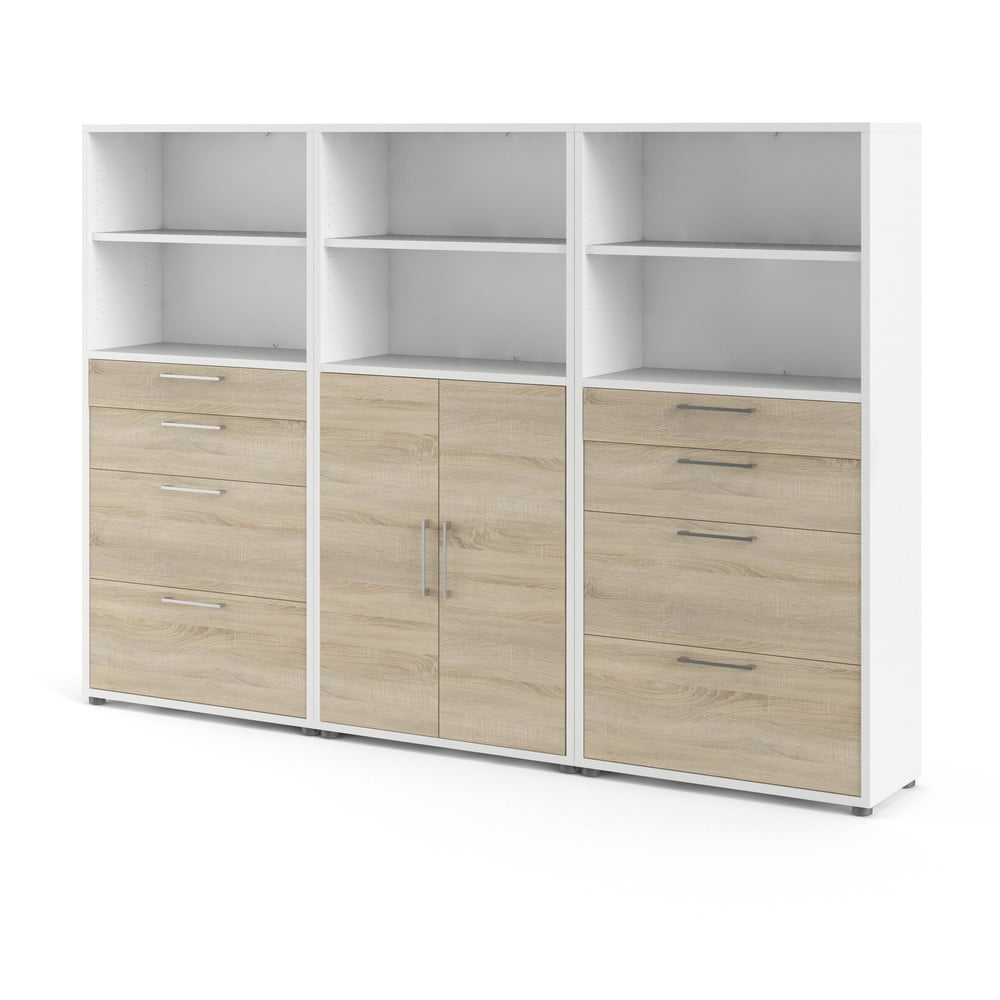 Bibliotecă modulară albă/cu aspect de lemn de stejar 268x189 cm Prima – Tvilum