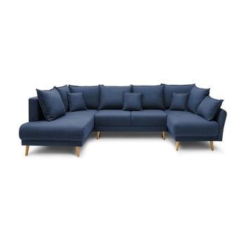 Colțar extensibil cu șezlong pe partea dreaptă bobochic paris mia xxl, albastru închis, formă 