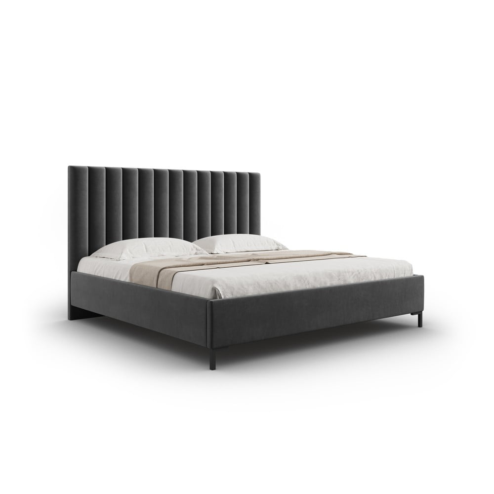 Pat matrimonial gri închis tapițat cu spațiu de depozitare și somieră 200x200 cm Casey – Mazzini Beds