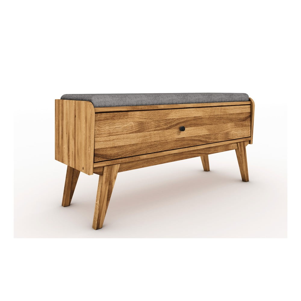 Bancă cu spațiu de depozitare din lemn de stejar cu șezut gri deschis Retro – The Beds bonami imagine noua