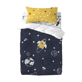 Lenjerie de pat din bumbac pentru copii, pentru pat de o persoană mr. fox starspace, 100 x 120 cm