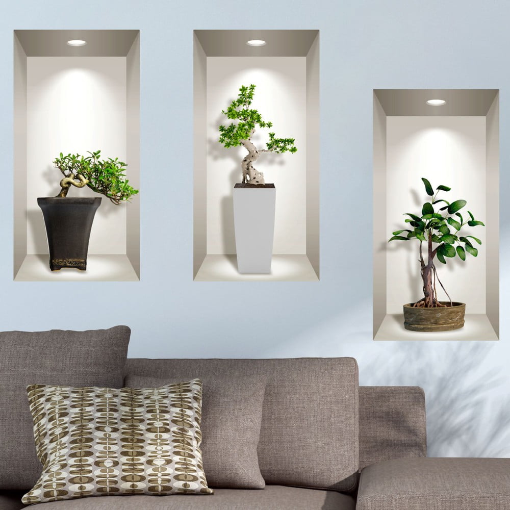 Set 3 autocolante 3D pentru perete Ambiance Bonsai Plants Ambiance imagine 2022