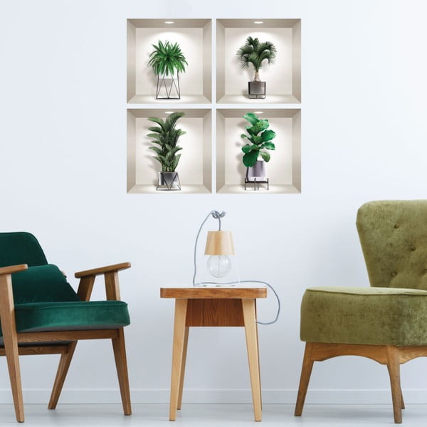 Set 4 autocolante 3D pentru perete Ambiance Indoor Plants