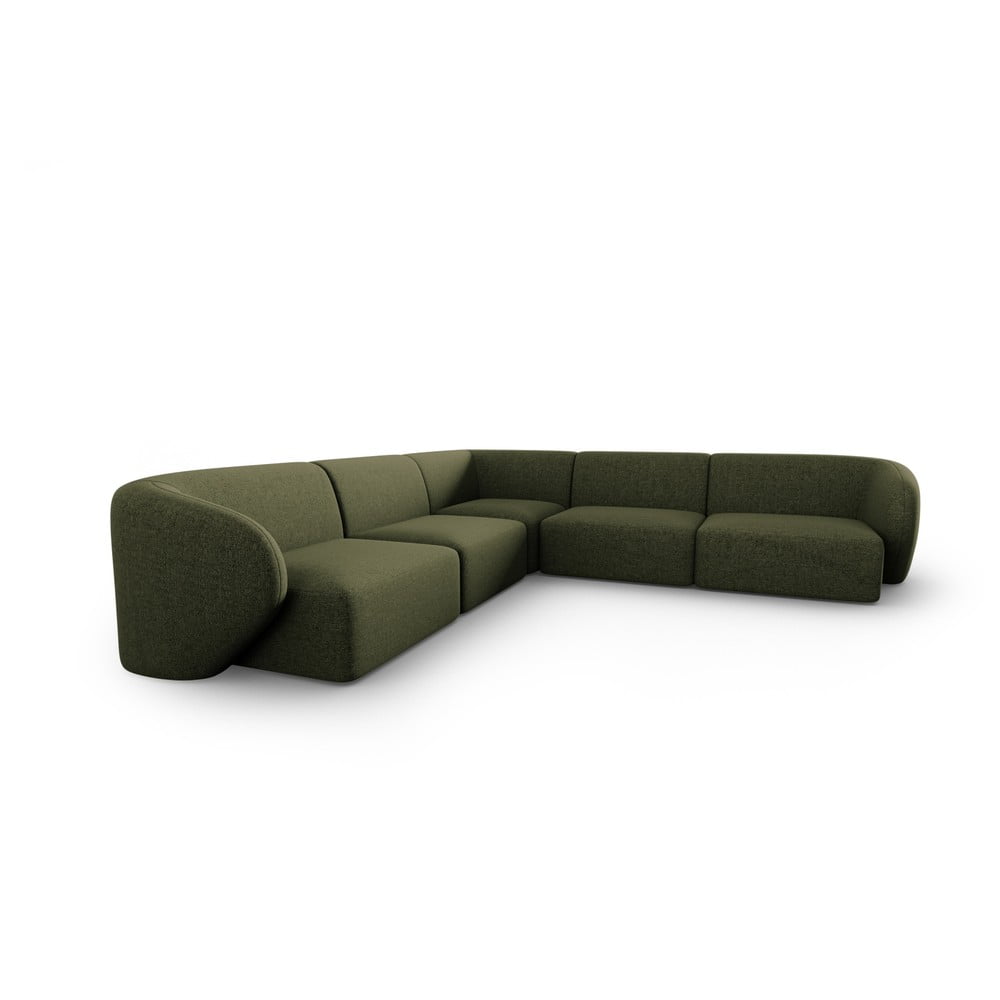 Colțar verde cu tapițerie din chenille Paolo – Milo Casa
