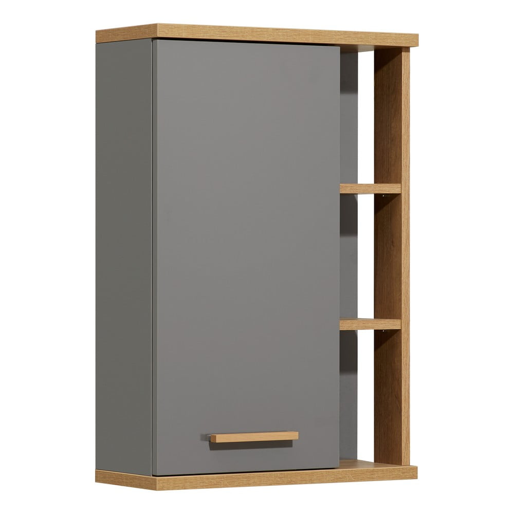 Dulap de baie gri suspendat cu aspect de lemn de stejar 50,5x74,5 cm Quickset 924 – Pelipal