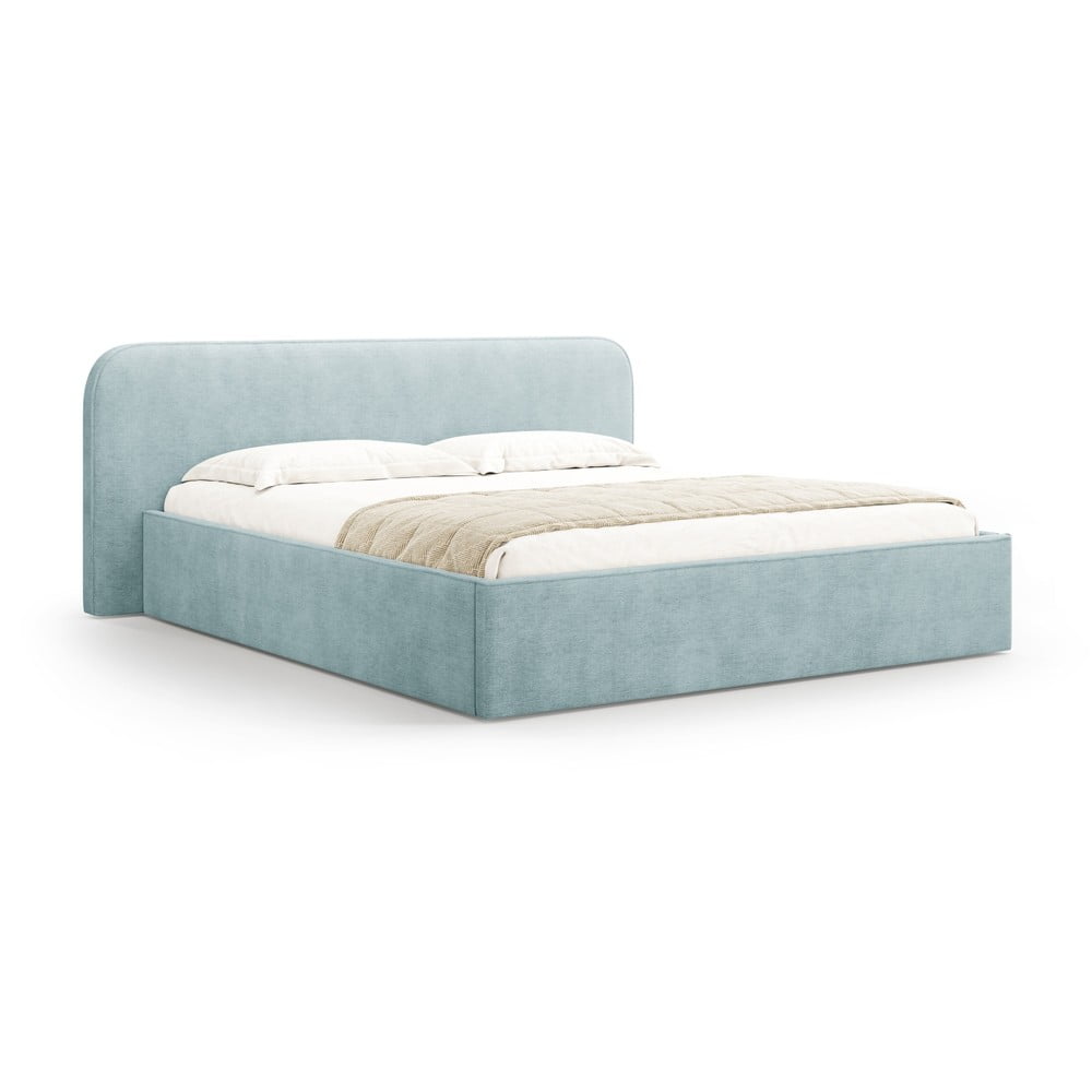 Pat matrimonial verde mentă tapițat cu spațiu de depozitare cu somieră 180x200 cm Elizabeth – Micadoni