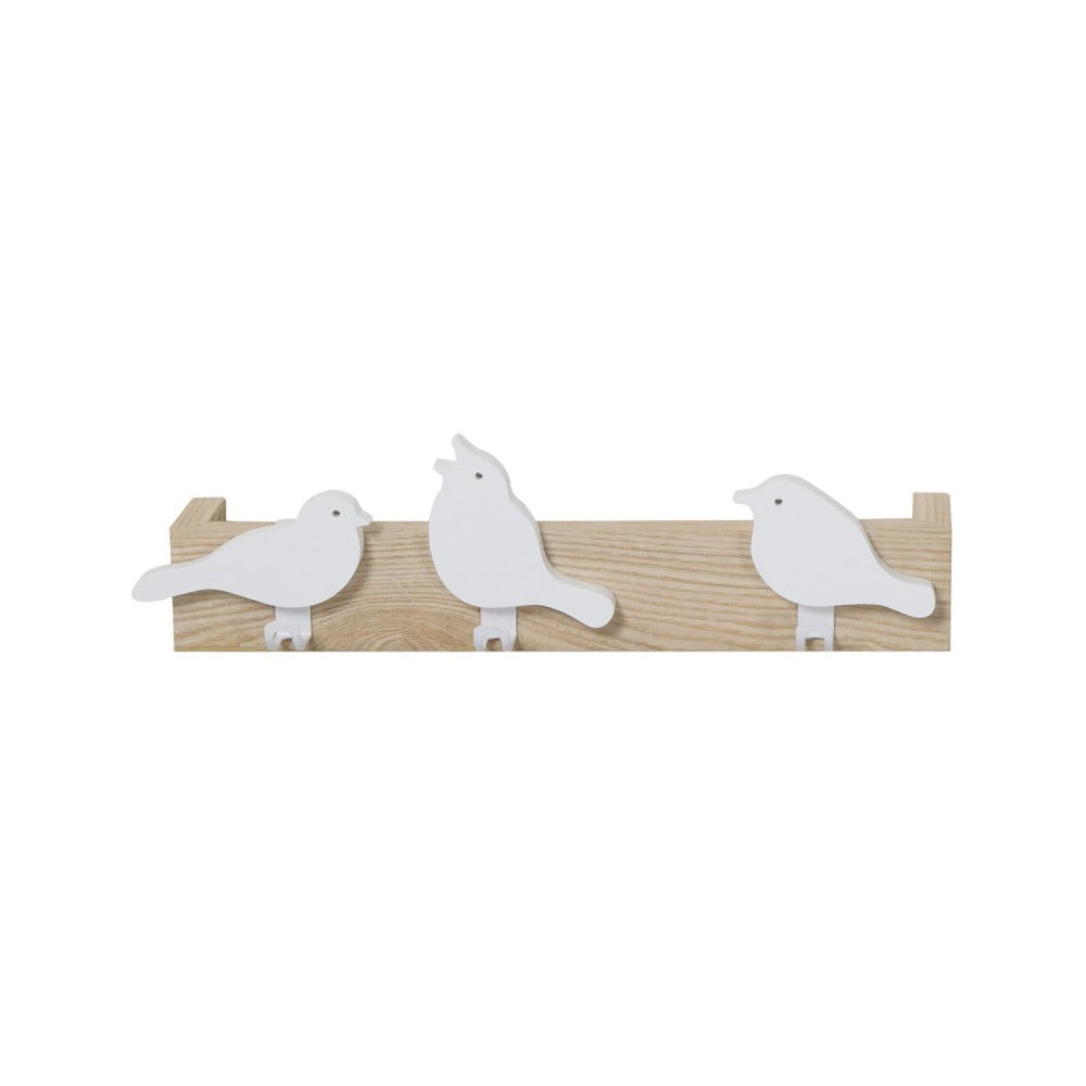 Cuier de perete cu 3 cârlige Furniteam Bird, maro - alb