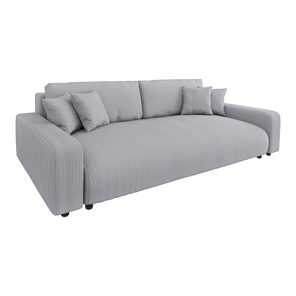 Canapea gri deschis extensibilă/cu spațiu de depozitare cu tapițerie din catifea reiată 234 cm Sara – Ropez