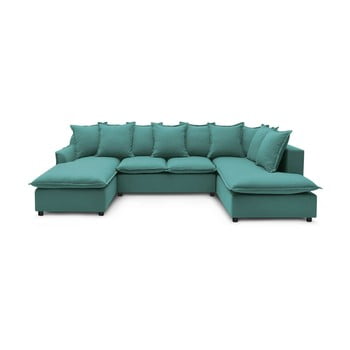 Colțar extensibil cu șezlong pe partea stângă bobochic paris mona xxl, verde turcoaz, formă 