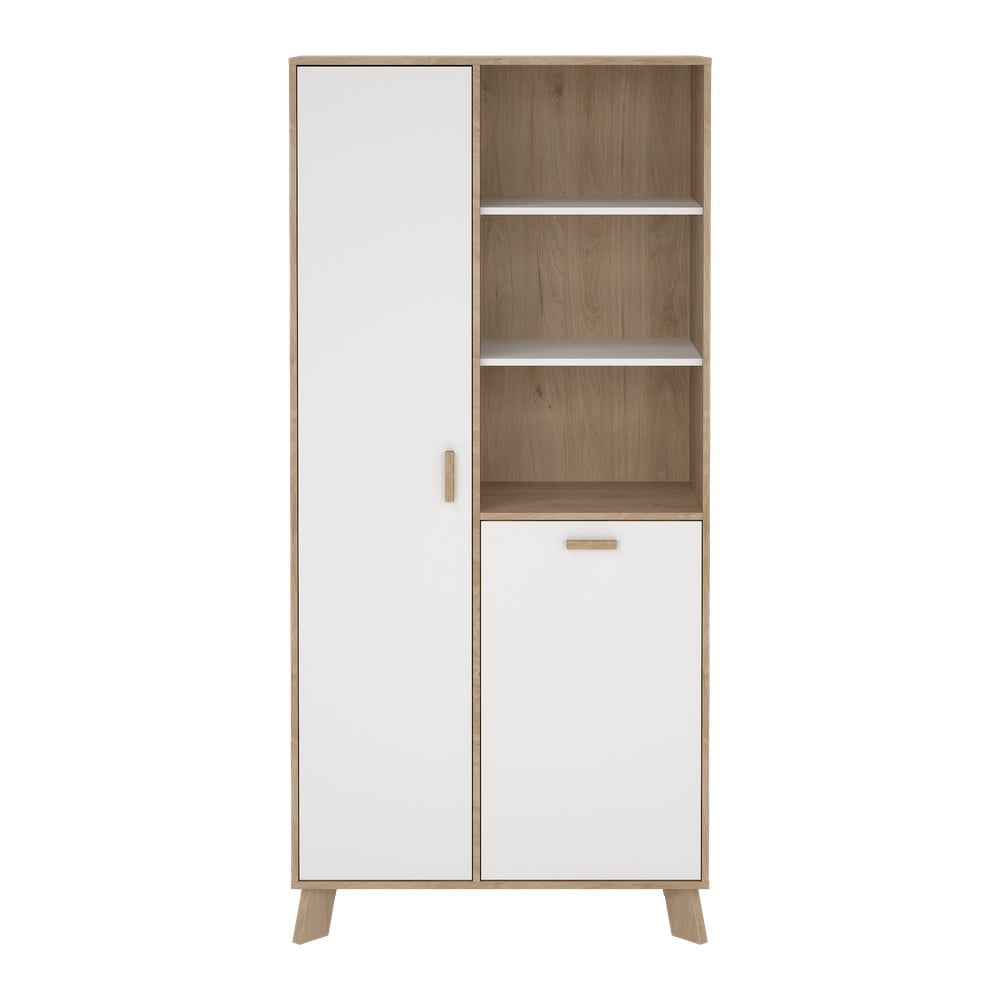 Bibliotecă albă-în culoare naturală cu aspect de lemn de stejar 89x188x40 cm Ikast – Tvilum