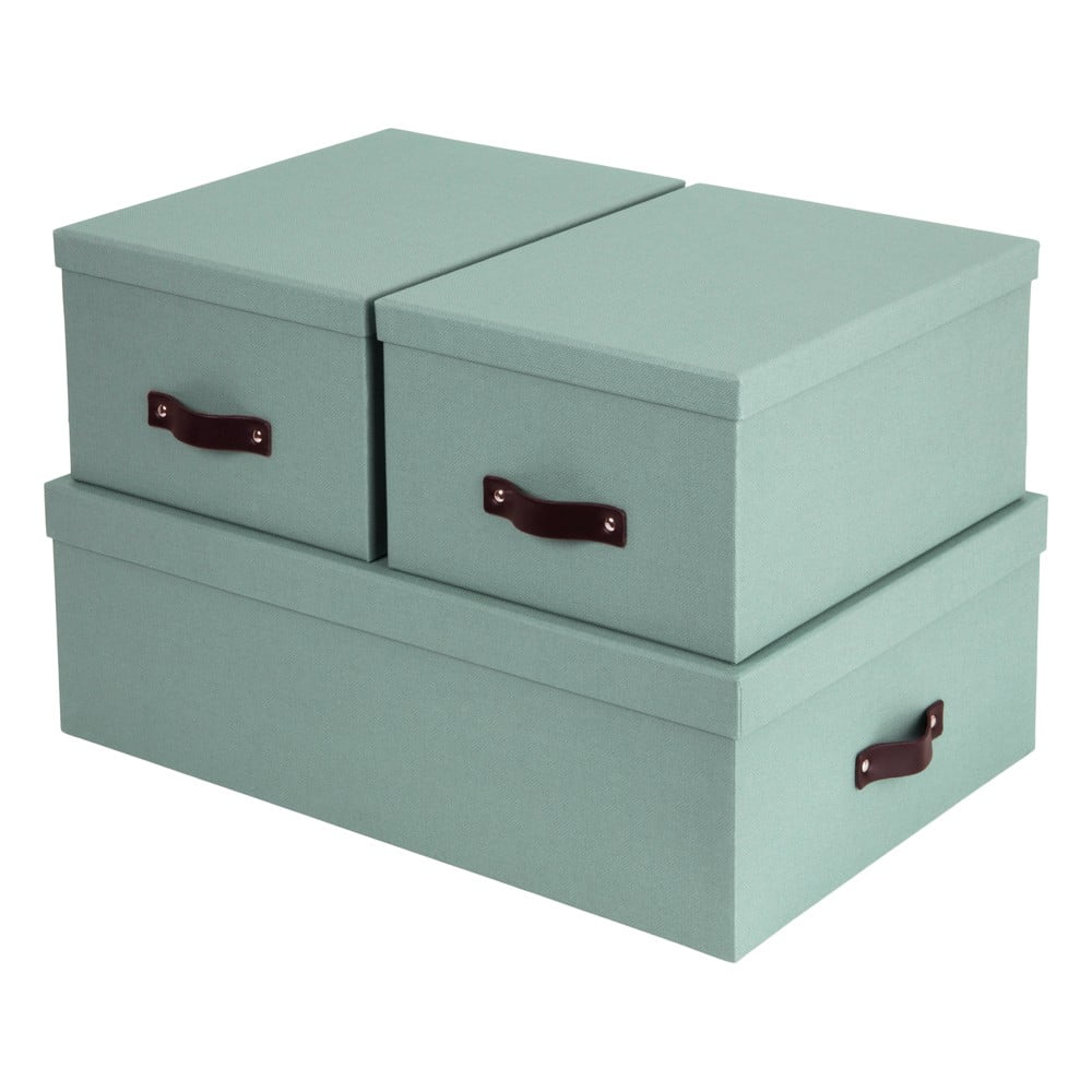 Cutii de depozitare verde-mentă 3 buc. din carton cu capac 31x47x15 cm Inge – Bigso Box of Sweden