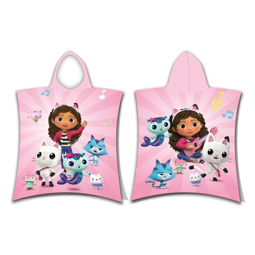 Poncho pentru copii roz pentru 3-8 ani din bumbac Gabby´s Dollhouse – Jerry Fabrics