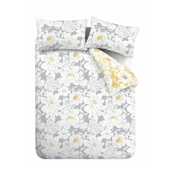 Lenjerie de pat catherine lansfield saskia floral, 135 x 200 cm, alb - gri