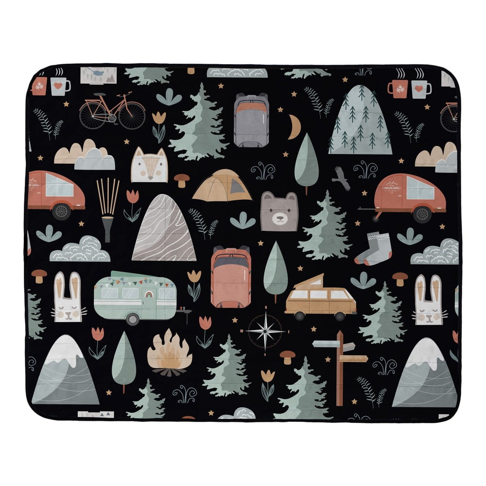 Pătură de picnic butter kings camping animals, 145 x 180 cm, negru