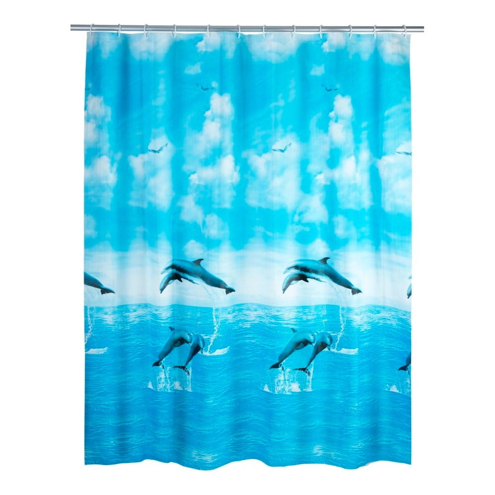 Perdea duș Wenko Dolphin, 180 x 200 cm, albastru bonami.ro