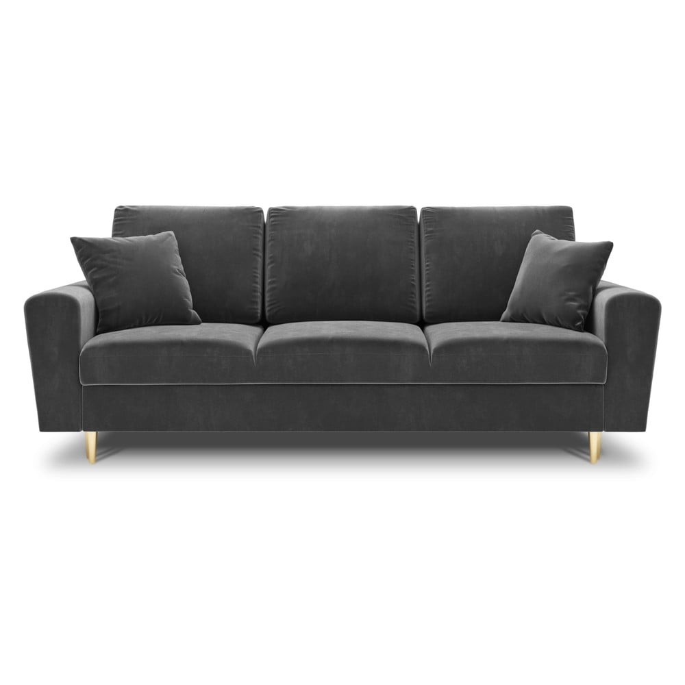 Canapea gri deschis extensibilă, cu spațiu de depozitare cu tapițerie din catifea 235 cm Kyoto – Cosmopolitan Design