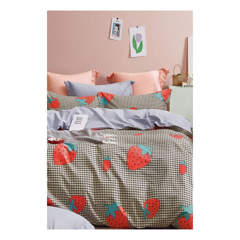 Lenjerie de pat din bumbac ranforcé pentru pat de o persoană/extinsă cu cearceaf inclus/cu 3 piese 160x220 cm Strawberry – Mila Home