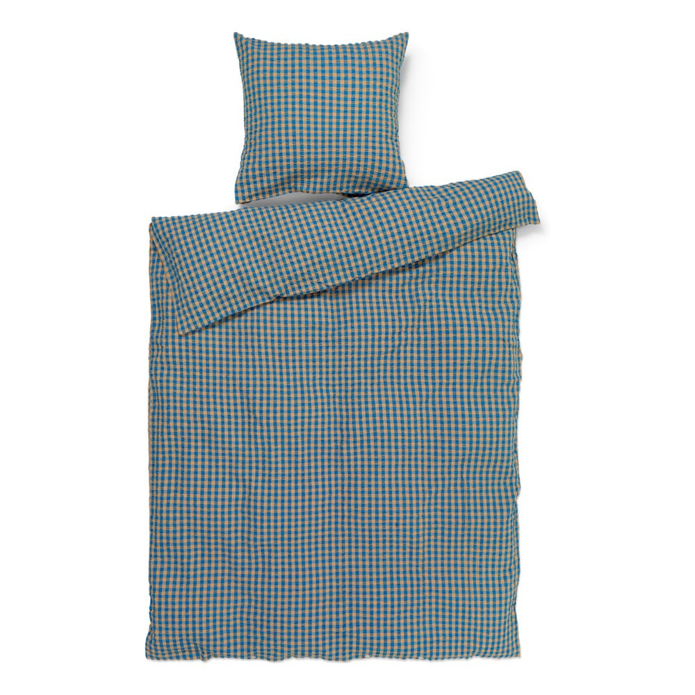 Lenjerie de pat galben ocru/albastru din țesătură crep pentru pat de o persoană 140×200 cm Bæk&Bølge – JUNA 140x200